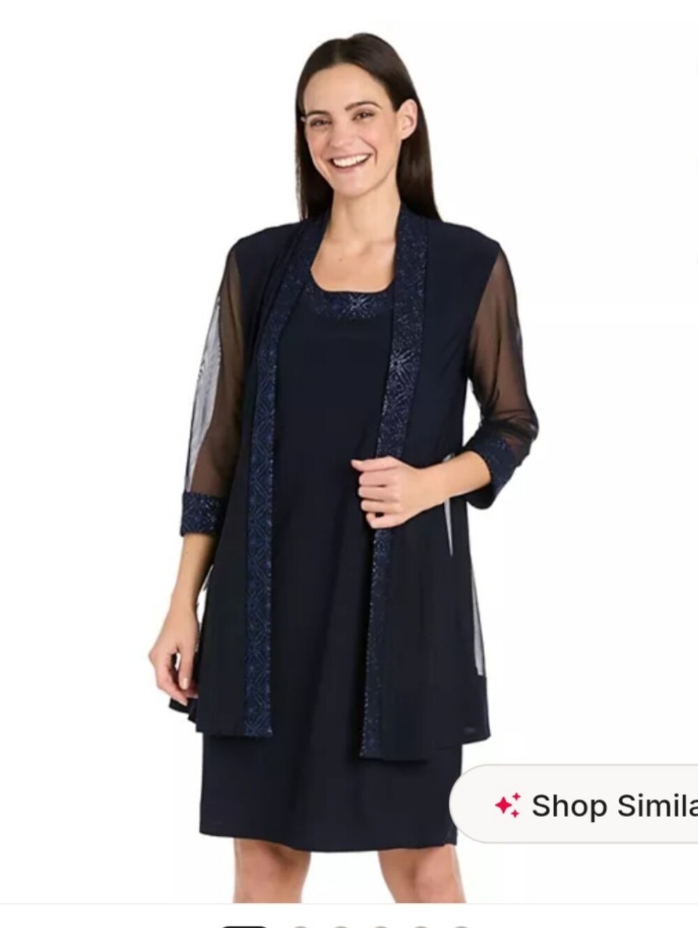 R&M Richards Navy Embellished Mesh Jacket Midi Dress